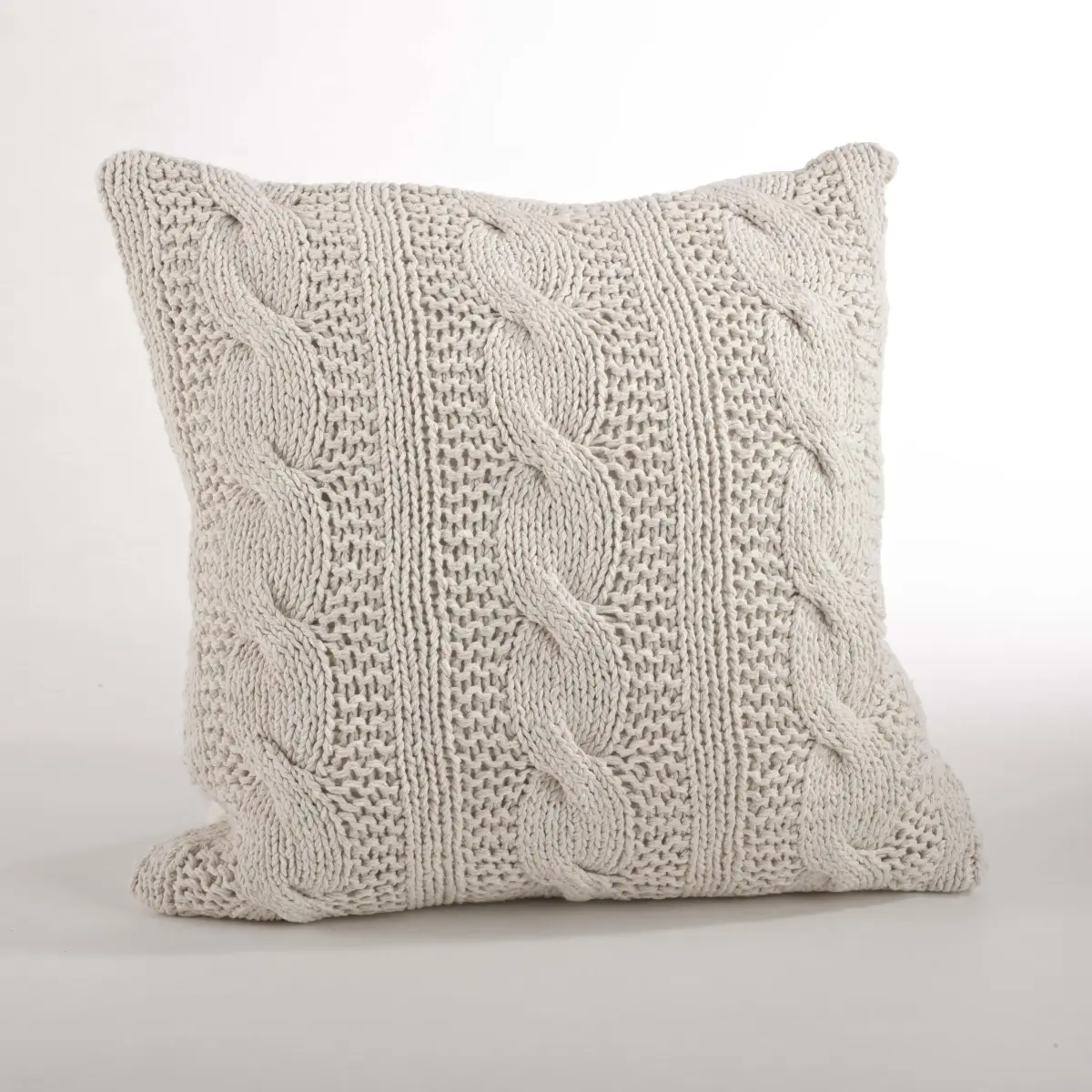 Saro 212 MAIN Home Decorative Cushion - 100% Cotton Cable Knit, Down-Filled, 20in Contemporary Accent, Vanilla, Down Pillow Insert Included, Hand Wash Only, 20 In