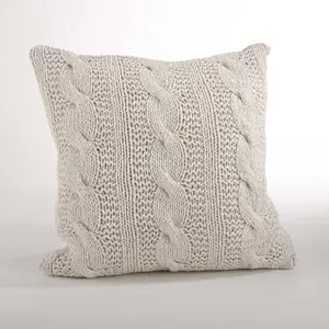 SARO 20 in. Cable Knit Design Down Filled Cotton Throw Pillow Vanilla