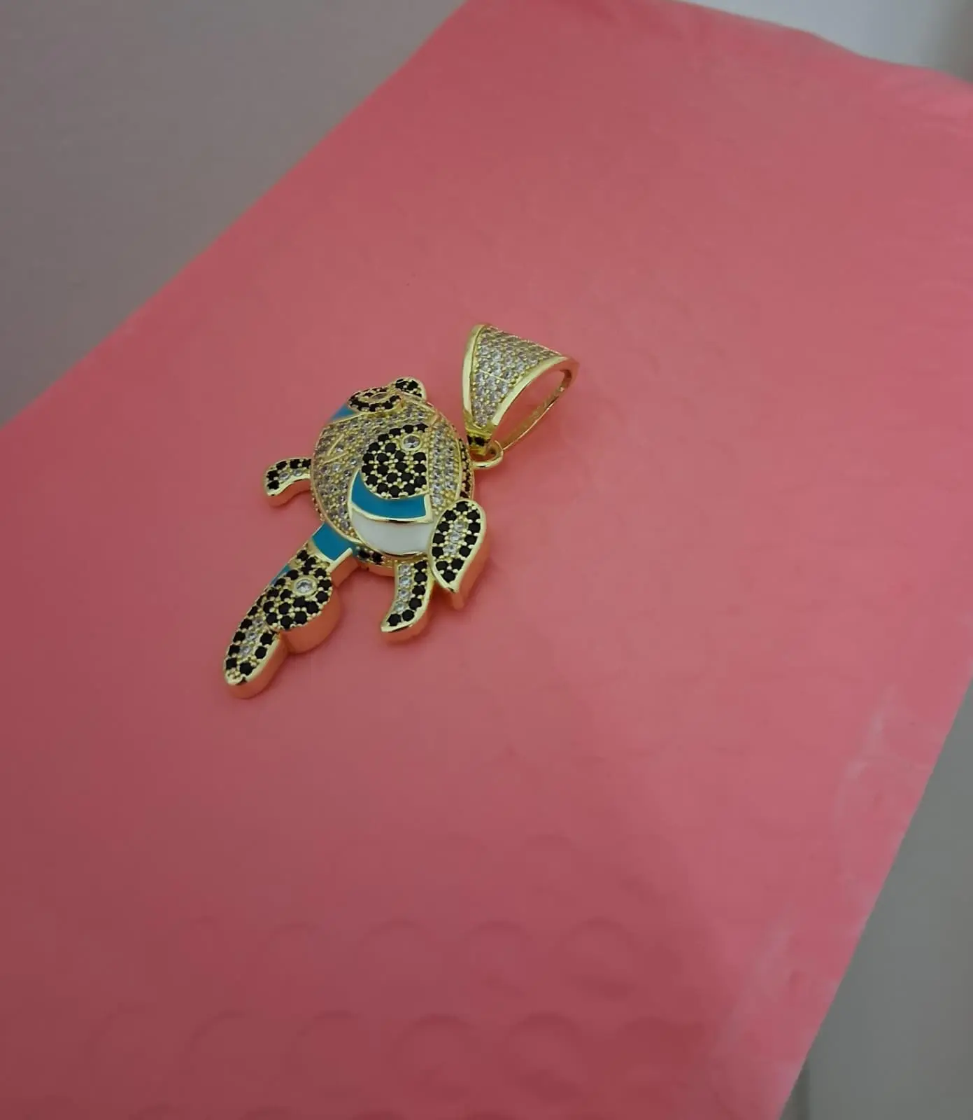 Gold Cartoon Style Pendant with Blue Details – Unique Statement Charm