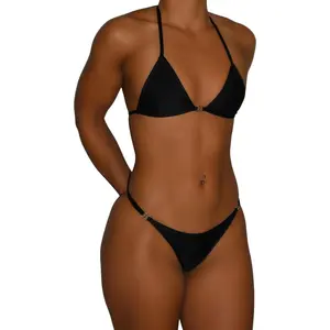 Black Micro Bikini – Sexy Brazilian Thong – Adjustable Fit (XS-S) – Black Swimsuit - Travel & Gift Swimsuit