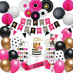 Hot Pink & Black Birthday Decor Set for Women