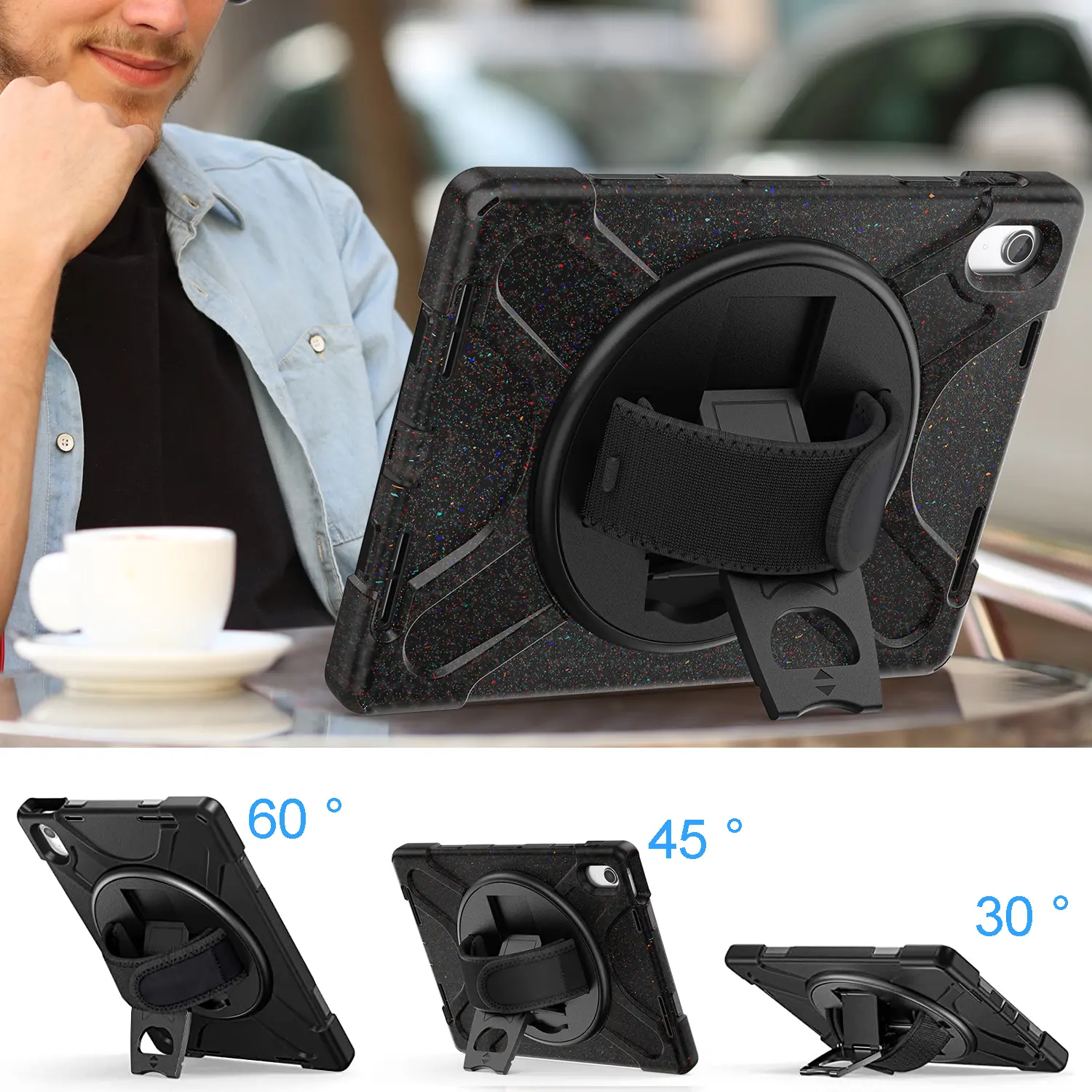 Case for iPad 10th Generation 10.9 Inch 2022 Sturdy Heavy Duty Full Body Shockproof Protective Case Hand Shoulder Strap for iPad 10th Generation Cover Tablet Handheld Protection