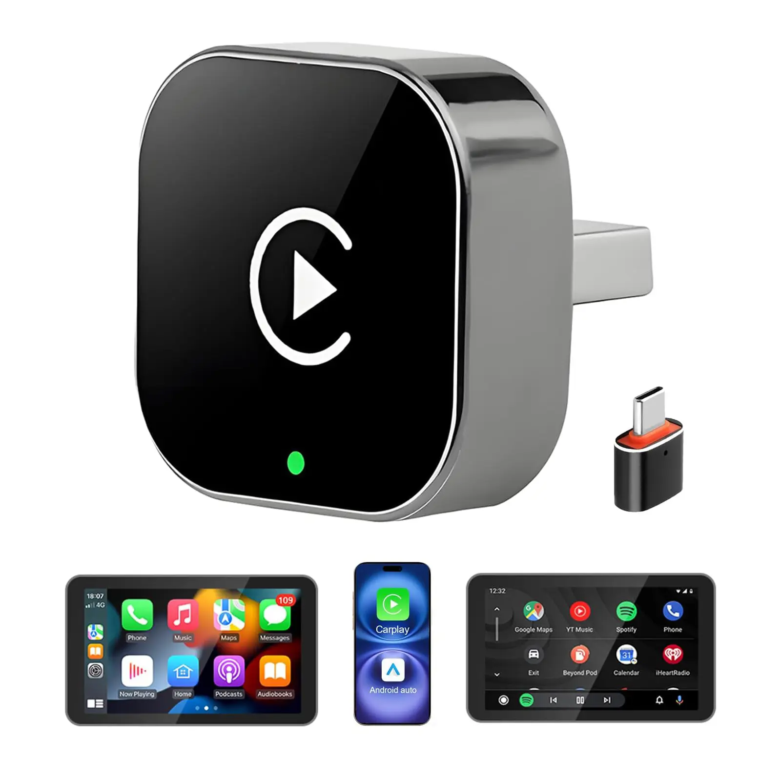 Adapter 2-in-1, Mini Design for Cars with Wired & Play,for 10+, 11+ Version