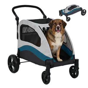 Large Dog Stroller for Pets up to 160lbs - Heavy Duty & Collapsible - 360° Rotating Shock-Absorbing Wheels, Adjustable Handle & Breathable Mesh - Foldable Large Breed Pet Wagon