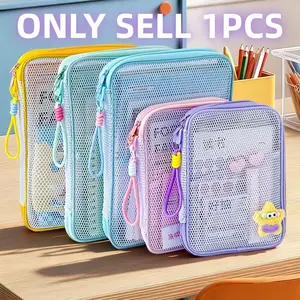 Multi-Color A4/A5 Mesh Storage Pouches Organized Pockets (Macaron Cute Style) | 3-Layer Large Capacity + Portable Handle | Perfect for Students & Office Workers Christmas Craft Supplies & Stationery/Book Organization