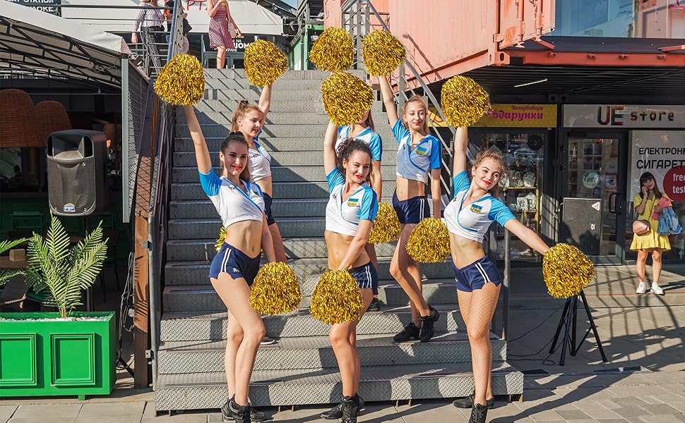 16PCS Cheerleading Pom Poms Metallic Foil Plastic Pom Poms with Baton Handle for Game Sports Squads Dancing Party Football Basketball Club Spirit Sports Stage Performance Celebration