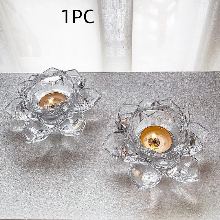 Transparent Crystal Glass Lotus Candle Holder, Romantic Candle Light Home Decor, Handicraft Ornament, Elegant Living Room Accessory, Votive Candle Holders, Tea Light Candle Holders, Tealight Candle Holder