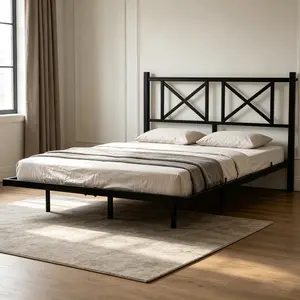 Queen Size Floating Platform Bed with Headboard and Storage, Functional Bed Frame with Auxiliary Power Interface and Soft Glow Lighting, Easy Setup, Quiet Use, Ideal for Bedroom, Black