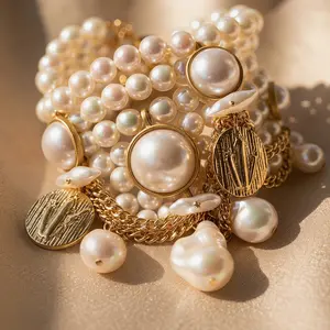 Faux Pearl Decorated Beaded Bracelet - Elegant Costume Jewelry for Party, Daily Wear & Birthday Gifting
