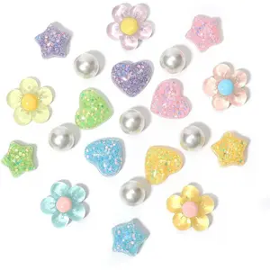 21count Flower Shoe Charms for Clog Sandals, Heart, Star, Pearl Charms Accessories for Girls, DIY Shoe Decoration Charms for Women, Party Favor-USA