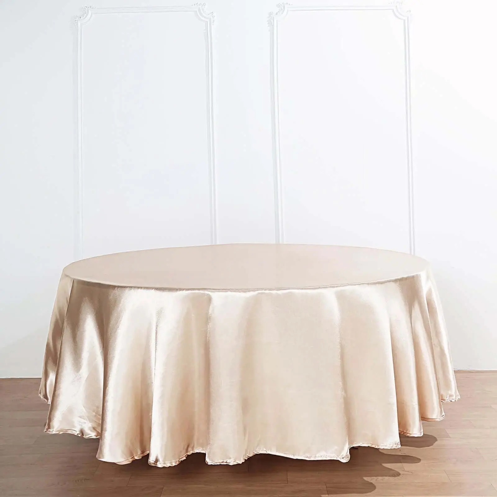 120" Beige Satin Seamless Round Tablecloth - Decorative, Machine-Washable Large Outdoor Tablecloth for Party, Birthday, Restaurants with Photographic Images