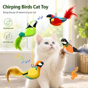 Hanging Type Lifelike Look Soft Plush Cat Toy - Touch-or-Shake Activation, Real Sound, Retractable Cord, Stimulates Hunting, Encourages Jumping & Biting for Indoor Cats