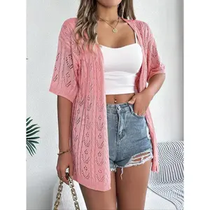 Women’s flat, cornered hollow-out shoulder cardigan; summer casual half-sleeve cardigan; fashionable women’s knitwear for everyday wear GARMENTARY