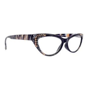 Lynx, (Bling) Cat Eyes, Women Reading Glasses W (L. Colorado, Hematite) Genuine European Crystals (Tortoise Brown, Black)  NY Fifth Avenue.