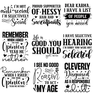 9-Piece Creative Text Stickers, Fun English Slang Colorful Heat Transfer Stickers, DIY Fashion Iron-On Patches for Clothes, Bags, Hats