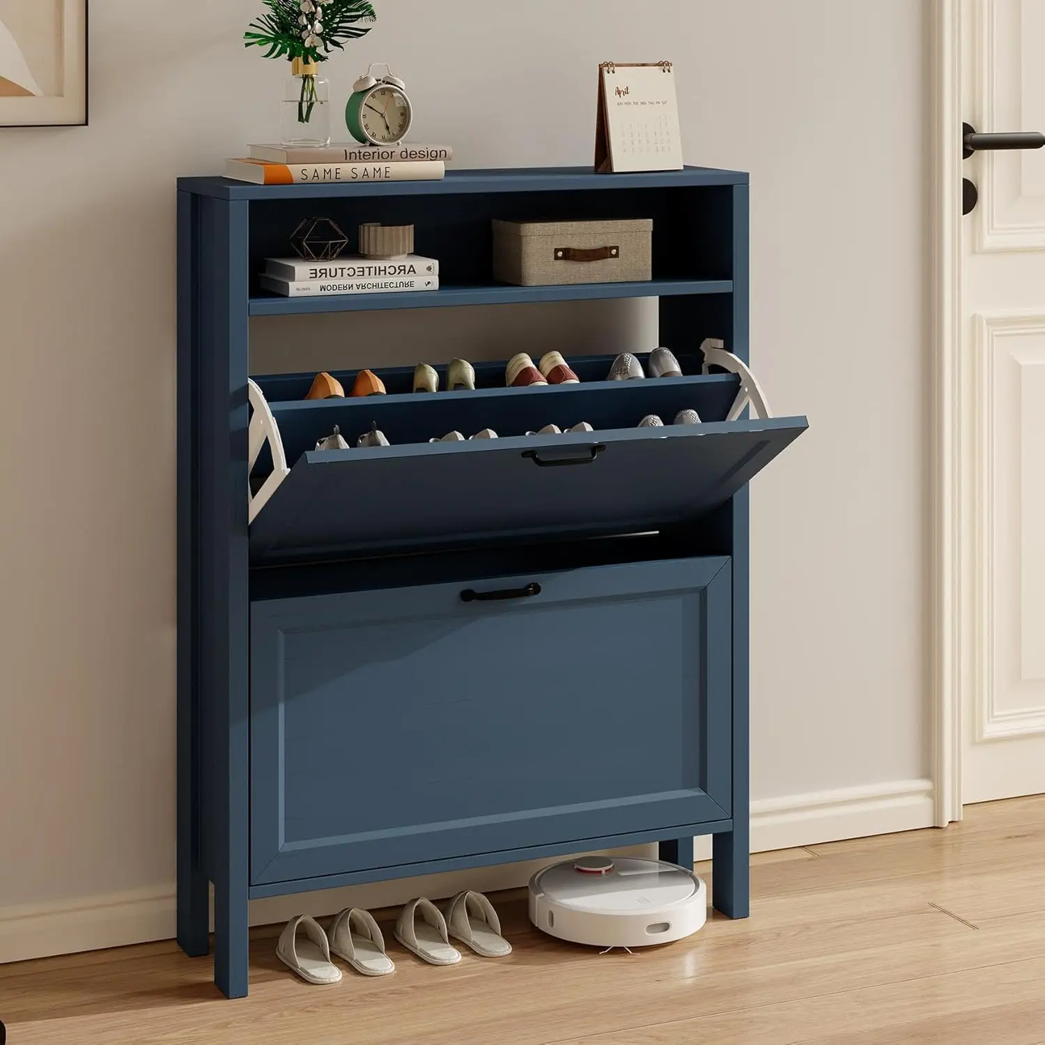 Shoe Cabinet with 2 Flip Drawers, Narrow Shoe Storage Cabinet, Freestanding Shoe Cabinet Organizer, Hidden Shoe Rack Cabinet for Entryway, Hallway