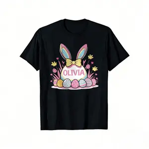 Personalized Easter Bunny Ears T-Shirt , Casual , Short Sleeve, Round Neck, All-Season Wear, Machine Washable, Breathable Clothing