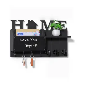 Wall Keychain - with Recording Chalkboard & 7 Key Hooks, Mail Rack Organizer Wall Mount Bracket with Shelf - Hanging Key Rack with Hook Hanger Decoration Home, Dog Leash Key Hook, Living Room Bedroom Decorative Storage Rack