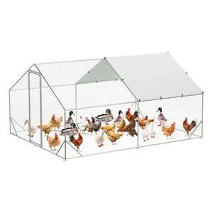 Chicken Coop Run  Galvanized Steel Chicken Pen with Anti Ultraviolet Waterproof Cover Spire Roof Walk in Poultry Cage Metal Chicken Coop for Outdoor Farm Use
