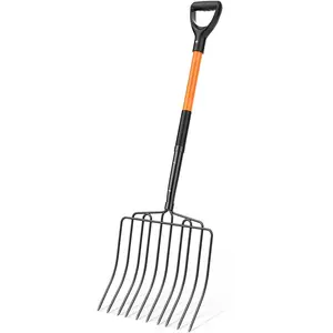 Pitch Fork for Gardening,10 Tines Wide Pitch Fork with Fiberglass Handle, Heavy Duty Pitch Fork for Manure/Bedding/Haystack, 45 Inches