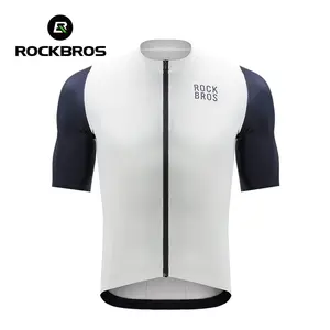 ROCKBROS Bike Shorts Sleeve Jersey Men Lightweight Breathable Contrasting Colors Cycling Jersey 3 Pockets Non-Slip MTB Road Bike Riding Clothes