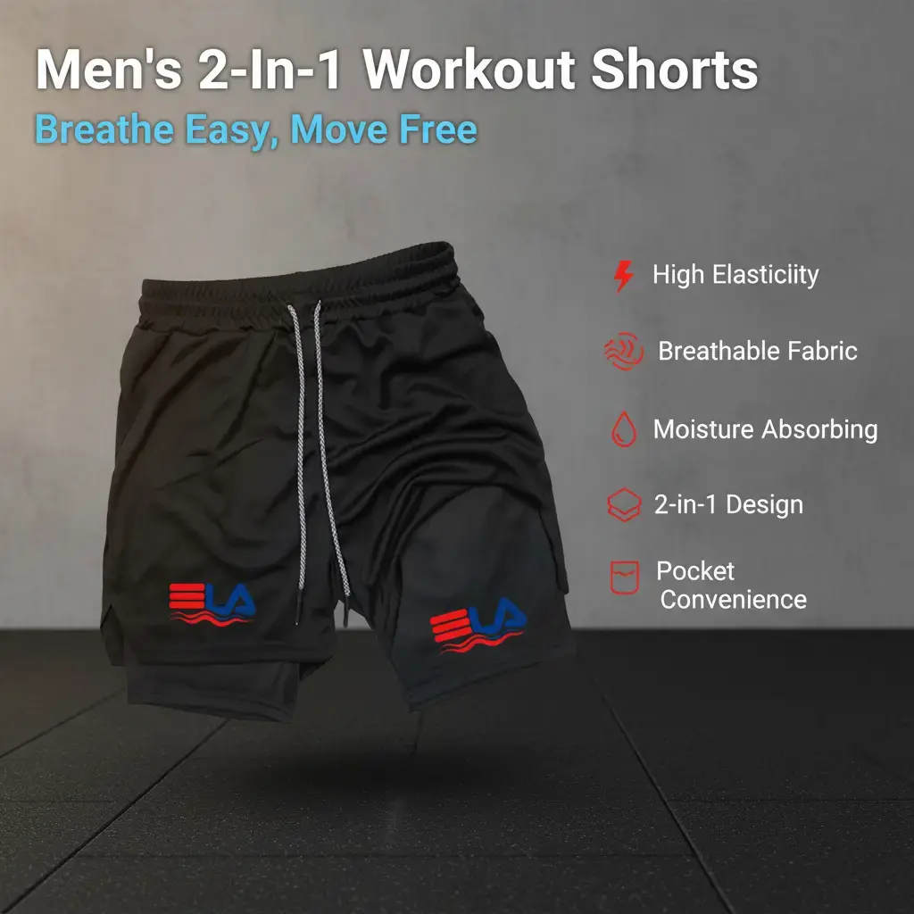 High Elasticity Stylish Workout Running Short Men Gym Athletic Breathable Fashion Summer 2-in-1 with Pockets Moisture Absorbing double-layer