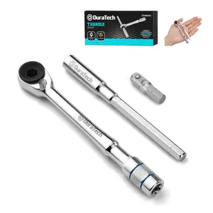 DURATECH 1/4" T-Handle Ratchet, Mini Ratchet Wrench with Hex Bit Extension and Adapter Set, Compatible with Standard 1/4" Hex Bits or Sockets, Portable and Versatile Repair Tool for Tight Spaces