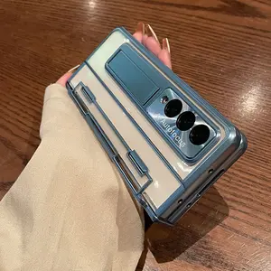 For Samsung Galaxy Z Fold 7 6 5 4 3 5G Case One-Piece Plating Transparent Case With Stand And Screen Protector Luxury Black