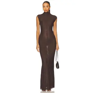 SEROYA Laissa Mesh Maxi Dress in Ash Brown