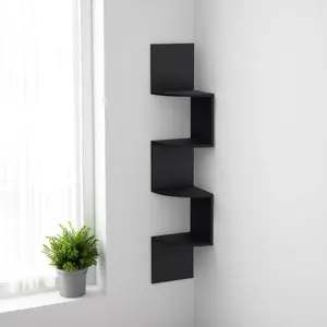 360 stand 10 in. Black Wood Wall Mounted Corner Shelf - 4 Shelves, Decoration, Space Saver for Living Room Home Supplies