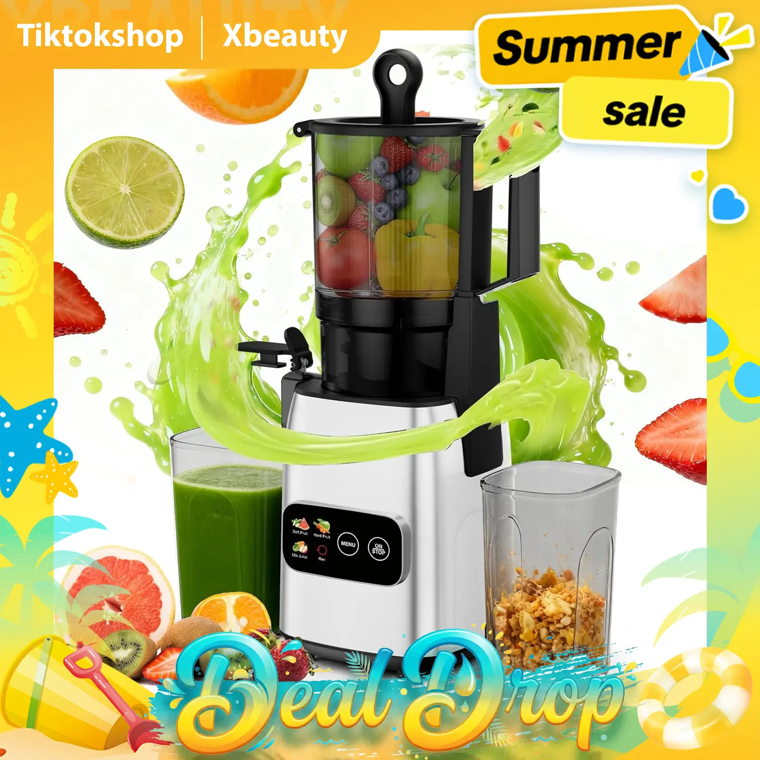 Touchscreen Cold Press Juicer - 5.4" Wide Feed Chute Slow Masticating Juicer with Touchscreen, 3 Modes, Fits Whole Fruits, Easy to Clean Juicer for Fruits & Vegetables, Summerwins,home essentials