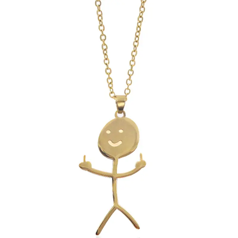 Funny Doodle Man Design Pendant Necklace, Minimalist Chain Necklace, Unisex Fashion Jewelry for Party, Daily Clothing Decor, Trendy All-match & Exquisite Jewelry for Birthday Gift, Minimalist Necklaces, Dainty Necklaces, Casual Style Necklaces
