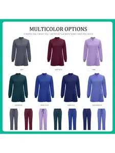Long Sleeve Scrub Women Fitted Straight Pants Sets Multi-Color Nurse Doctor Uniforms Hospital Healthcare Workwear Muslim Style Uniform