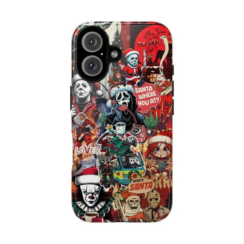 [Magnetic Design] Halloween Theme and Christmas Theme Horror Christmas - Halloween Phone Case, Scary Santa Collage Aesthetic Cover for iPhone 17 Air 16 15 14 13 12 11  Magsafe, Gift for Women, Gift for Men
