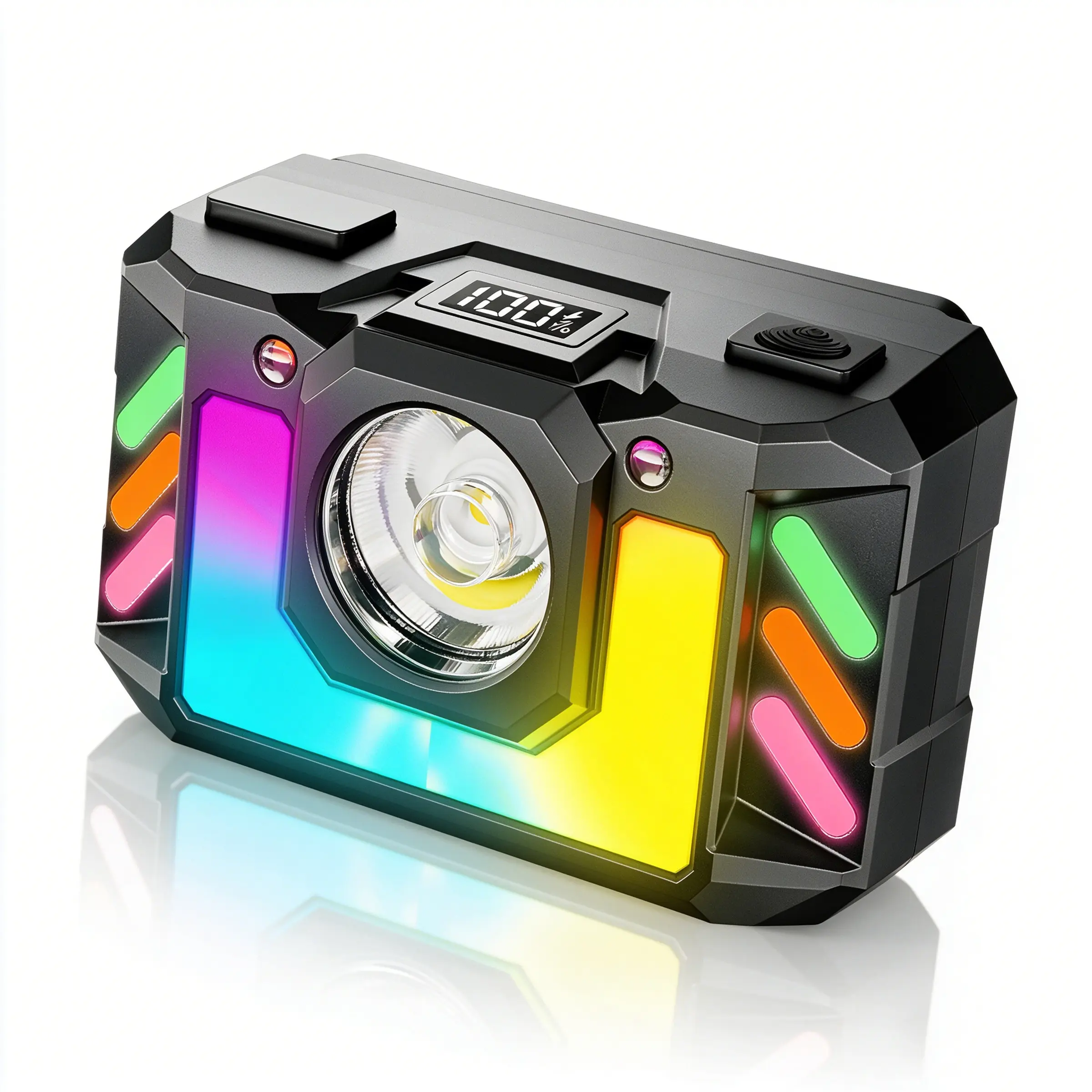 Rechargeable Motion Sensor Zoom LED Headlamp - 4 Lighting Modes, RGB Ambient Light, IPX4 Waterproof, 90° Adjustable, Digital Battery Display for Camping, Hard Hat Work