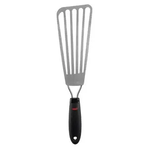 OXO Fish Turner 13.65"x3.5": Stainless Steel Slotted Cooking Spatula, Dishwasher-Safe, Black Handle