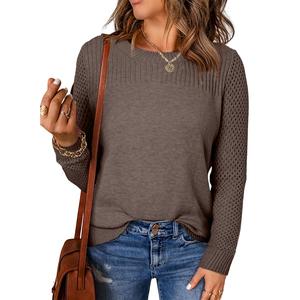 EVALESS Women's Crochet Pullover Sweaters Casual Long Sleeve Crewneck Cable Knit Lightweight Oversized Sweater Tops 2025 Womenswear Fall Outfits Clothing