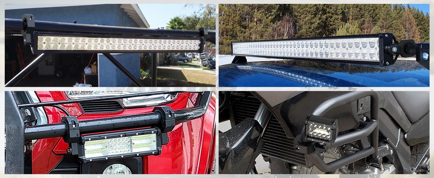 Nilight 90023D 4-Pack Standard 4PCS Mounting Bracket Kit LED Off Road Light Vertical Bar Tube Clamp Roof Roll Cage Holder,2 Years Warranty Black