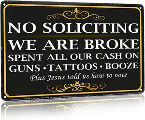 No Solicting Sign We Are Broke Vintage Metal Sign for House Front Door Porch Yard Outdoor Wall Decor Decorative Sign