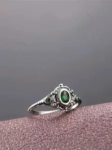 Vintage Silver Color Crystal Ring for Women, Engagement Wedding Antique Jewelry Accessory, Elegant Retro Style, Unique Rings