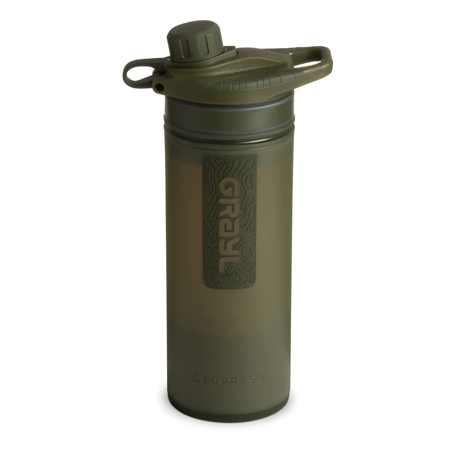 GeoPress 24 oz Water Purifier Bottle - Filter for Hiking, Camping, , Travel (Olive Drab)