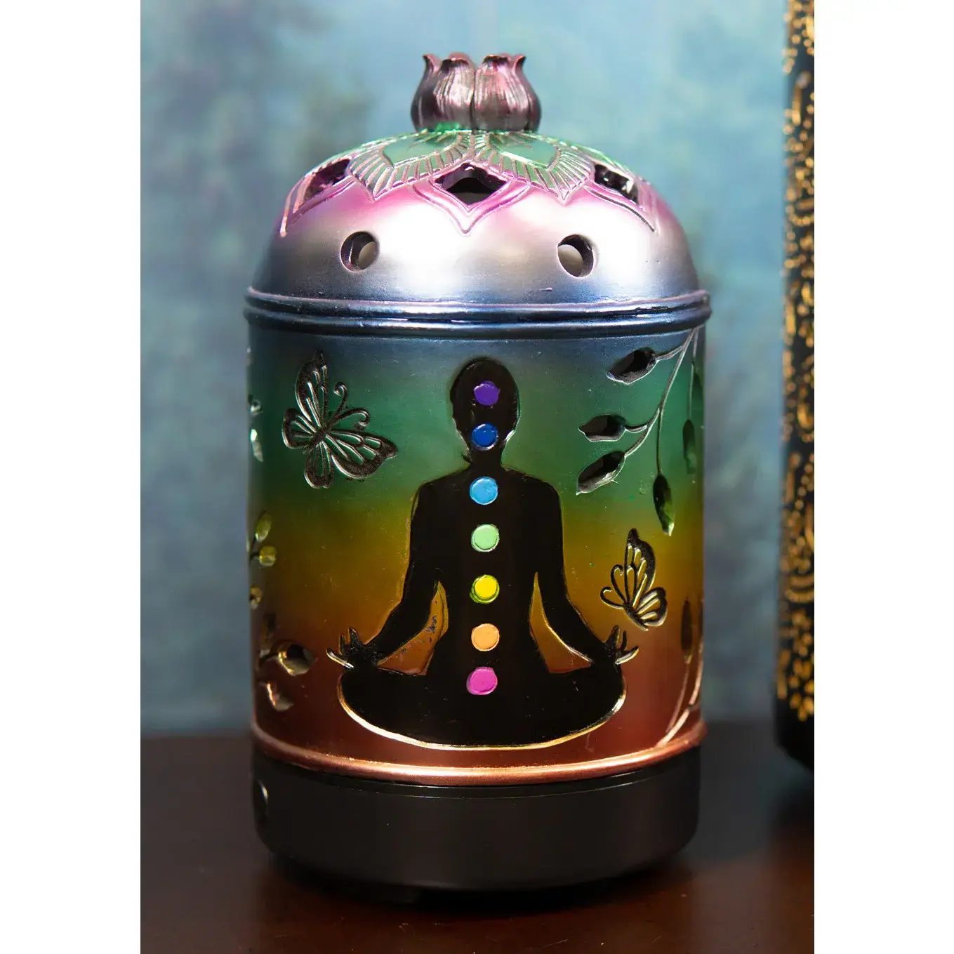 Ebros Compact 7-Chakra Colorful Light Lotus-Shape Mandala Art Essential Oil Diffuser, Home Decor Statue for Aromatherapy with Essential Oils Compatibility