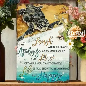 Aluminum Coastal Sea Turtle Wall Art Decor 8x12 Inch Flat Sign with Beach Quote for Home and Office Decoration