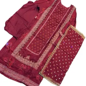 Red and Golden Embroidery Indian Suit for Women - Traditional Design, Includes Saree, Kurta, and Tunic - Clothing, Womenswear Dress Comfortable Elegance Overall Aesthetic Piece Fits Everyday