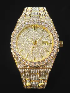 Men's Quartz Watch, Octagonal Full Diamond Luxury Hip Hop Men's Wristwatch, Stylish and Elegant Timepiece for Men