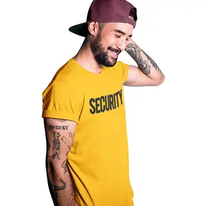 Security T-Shirt Front Back Print Men's Tee (Solid Design, Gold / Black)