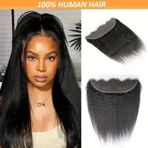 Yaki Straight 13x4 Frontal Closure, Natural Black Human Hair, Transparent HD Lace Ear to Ear, Natural Hairline for Women