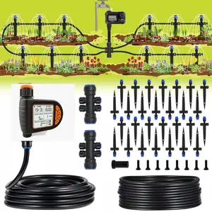 Automatic Drip Irrigation Kit, Water Timer & Adjustable Watering System with Quick Connector, Outdoor Watering Kit for Garden, Farm, Lawn, Patio, Automatic Watering Devices