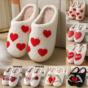 Valentines Gift Women's Men's Cute Fuzzy Heart Slippers Valentine's Day Memory Foam Fluffy Couple Slippers Cozy House Indoor Outdoor Shoes February 14th  Gift