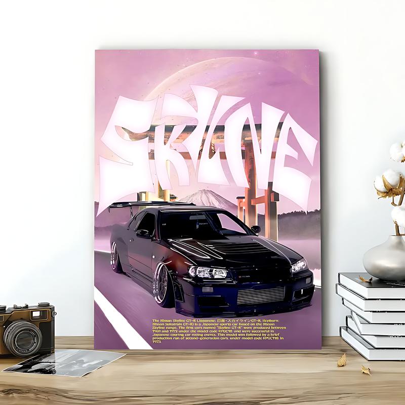 1 Count Wooden Framed Canvas, Trendy Retro Sports Car Poster, Modern Art, Fashion Poster, Living Room Bedroom Decoration, Hallway Office Mural, Kitchen, Home Poster, Ideal Gift, High Definition, Waterproof, Artwork